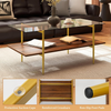 Coffee Table 2 Tier Tempered Glass Top Metal Frame Storage Shelf Living Room