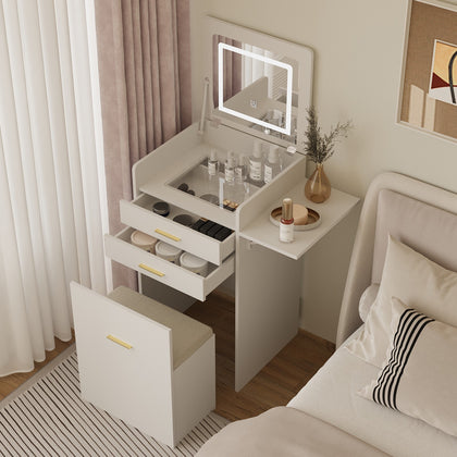 Modern Dressing Vanity Table Set with LED Mirror Stool Side Panel 2 Drawers
