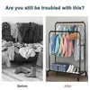 Heavy Duty Metal Double Rail Clothes Garment Hanging Rack w/ Shelfs & Shoe Rack
