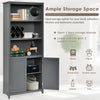 Modern Freestanding Bookcase Wooden Storage Cabinet w/ Open Shelves and 2 Doors