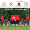 4 Pieces PE Rattan Patio Conversation Set Outdoor Rattan Furniture w/ Cushions