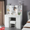 Modern Vanity Makeup Desk Dressing Table Set with LED Lights HD Mirror 6 Shelves