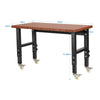 120cm Adjustable Workbench Heavy-duty Workstation Bamboo Top Lockable Casters