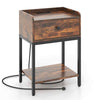 Industrial Bedside Table Accent End Table w/Charging Station-Coffee