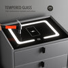 LED Bedside Table 2 Drawers Cabinet Charging Station Nightstand Storage Grey