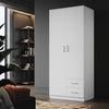 2 Door 2 Drawer White Wardrobe with Hanging Rail Wooden Clothes Storage Cupboard