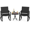 3 Piece Patio Rocking Set 2 Rocking Chairs w/ Side Table-Black