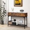 2 Tier Industrial Long Console Table Entryway Narrow Sofa Side Table 2 Drawers