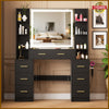 Black Dressing Table Wood Makeup Desk with LED Mirror 7 Drawers Shelves Bedroom