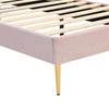 3FT SINGLE BED FRAME UPHOLSTERED PLATFORM BED WITH HEADBOARD VELVET FABRIC PINK