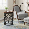 Round End Table, Industrial Side Table with Metal Hollow Frame for Living Room