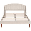 Double Bed 135 x 190 cm, Upholstered Bed with Slatted Frame and Headboard, Beige