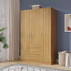 180cm Wooden 3 Door Wardrobe With 3 Drawers Bedroom Storage Hanging Bar Clothes