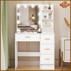 White Dressing Table Makeup Desk With LED Mirror Sliding 4 Drawer Bedroom Modern