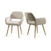 Set of 2 Beige Fabric Dining Chairs with Arms Modern Upholstered Kitchen Chairs