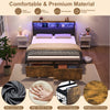 Double Metal Bed Frame with Drawers Storage Upholstered Headboard with LED & USB