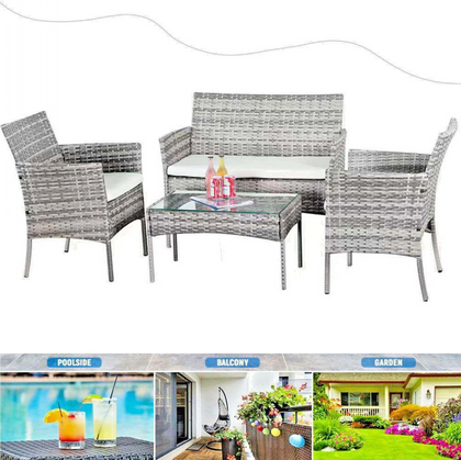4 Piece Rattan Garden Outdoor Furniture Set Table Chairs Sofa Wicker Patio Set