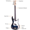 Glarry GP 4 Strings Electric Bass Guitar Cord Wrench Tool Right Handed Dark Blue