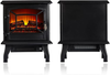 Electric Fireplace Freestanding Vintage Glass Door Log Flame Heater Black