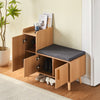 Wooden Shoe Storage Bench with Seat Cushion Cabinet Rack Organizer with 3 Doors