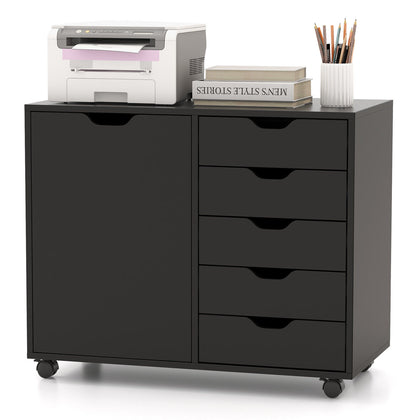 5-Drawer Dresser Chest Rolling Mobile Filing Cabinet Printer Stand-Black