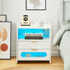LED BedsideTable Cabinet Storage Nightstand W/Charging Station 2 Drawers White