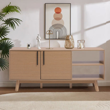 150cm Wooden TV Stand Cabinet Entertainment Unit With 2 Doors & 2 Open Shelves