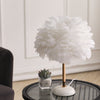 Fluffy Feather Shade Table Lamp White Lampshade Bedside Night Light Room Decor