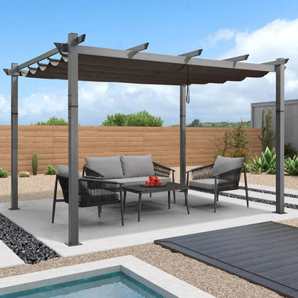 3 x 3(m) Aluminium Pergola with Retractable Roof, Outdoor Garden Gazebo Canopy