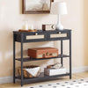 Rattan-Like Black Console Table Hallway Table with 2 Flip-Down Drawers