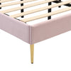Upholstered Platform Bed 5 ft King Bed Frame with Headboard Velvet Fabric Pink