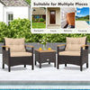 3-Piece Patio Rattan Furniture Set Garden Table and Chairs W/ Cushion