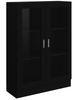 Cabinet Cupboard Black Wooden Bookcase Display Storage Unit Glass Doors Shelving