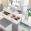 4 Drawers White Dressing Table Set Makeup Desk with Mirror Stool Shelf Storage