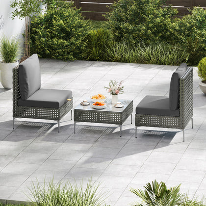 3 Pieces Patio Furniture Set PE Rattan Conversation Set Grey