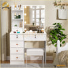 Modern Dressing Table With LED Mirror & Cushioned Stool Vanity Table Makeup Desk