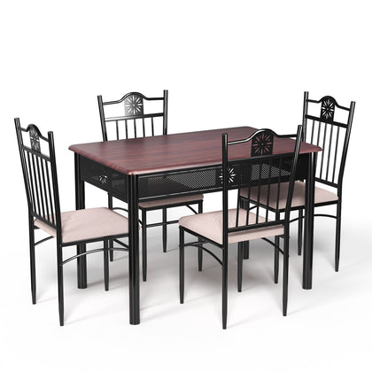 5PCS Dining Table & Chair Set Breakfast Bar Kitchen Furniture with Padded Seat