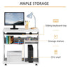 Computer Desk with Wheels & Shelves White MDF for Office Home PC Laptop Study