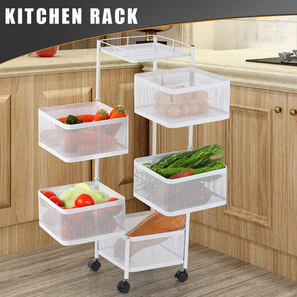 6 Tier Kitchen Rotating Storage Trolley Cart Utility Vegetable Mobile Shelf Rack