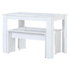 3 Pcs Modern Dining Table Set Table and 2 Bench Marble Look Kitchen Home White