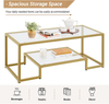 Coffee Table Glass 2 Tier Storage Shelf Metal Frame Living Room Gold Home Unit