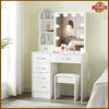 White Dressing Table With LED Lights Mirror 6 Shelves Stool Vanity Makeup Desk