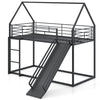 190 x 90 cm House Bunk Bed Low Bunk Bed Frame with Ladder-Black