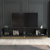 TV Unit I 200cm Wide Cabinet I Black Fluted Doors I Gold Base I Modern Style
