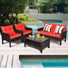 4 Pieces PE Rattan Patio Conversation Set Outdoor Rattan Furniture w/ Cushions