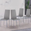 4pcs Grey Faux Leather Dining Chairs Ripple Lines & Black Glass Dining Table Set
