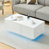 White High Gloss LED Coffee Table With Storage Lift Top Up Drawer Wooden Modern