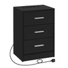 1/2x Bedside Table Cabinets w/ Charging Station Nightstand Storage Unit 3 Drawer
