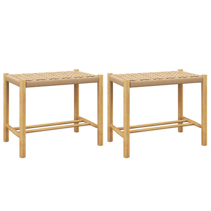 2Pcs 45CM Rustic Backless Stool Chair Rubber Wood Dining Stool Woven Paper Seat