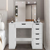 Modern LED Lights Dressing Table 6 Drawer Makeup Vanity w/ Large Mirror Set Desk